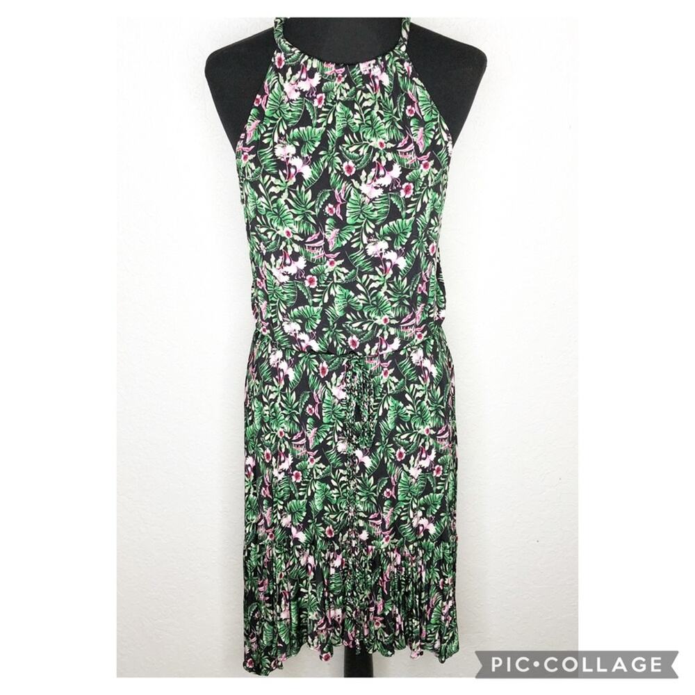 WHBM black green pink floral high low sleeveless dress size 10
